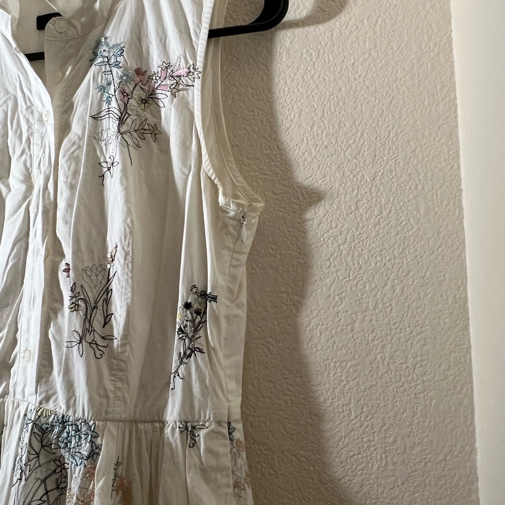 J Crew Madison Embellished Embroidered Cotton Poplin Midi Dress, White, Size 0 - Picture 5 of 7